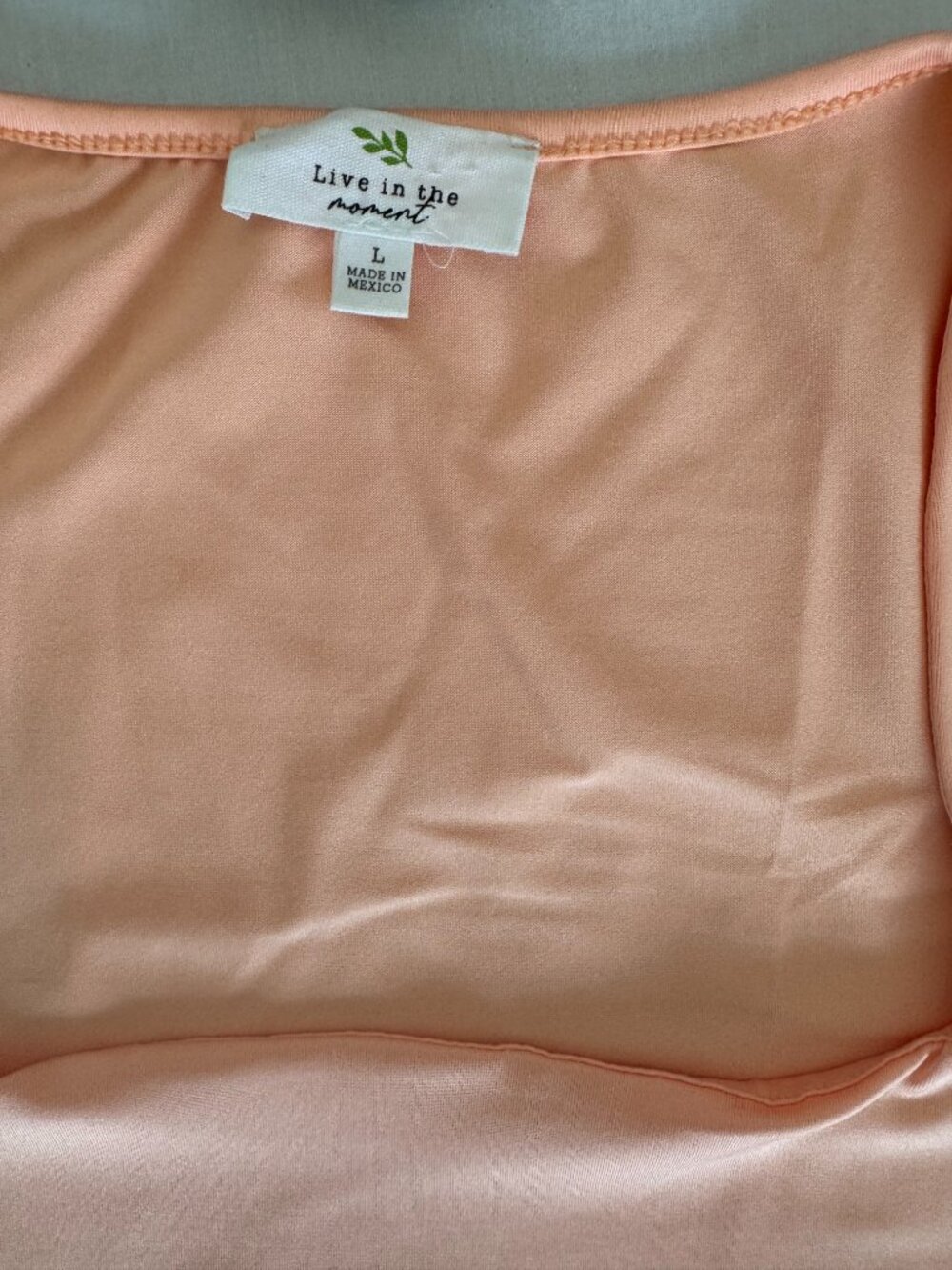 Living Doll Peach Square Neck Bodysuit Short Sleeve Top Sz L - Picture 3 of 5